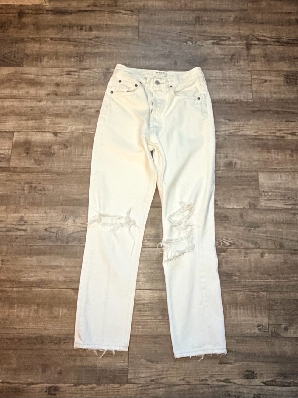 Agolde white with cream/tan stitching High-Waist Denim Jeans